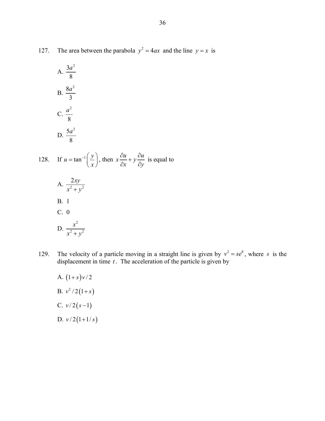 CUSAT CAT 2016 Mathematics Question Paper - Page 36