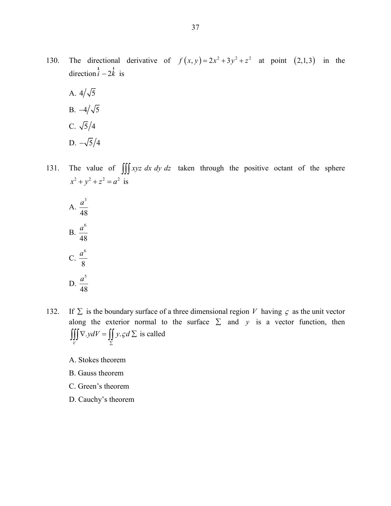 CUSAT CAT 2016 Mathematics Question Paper - Page 37