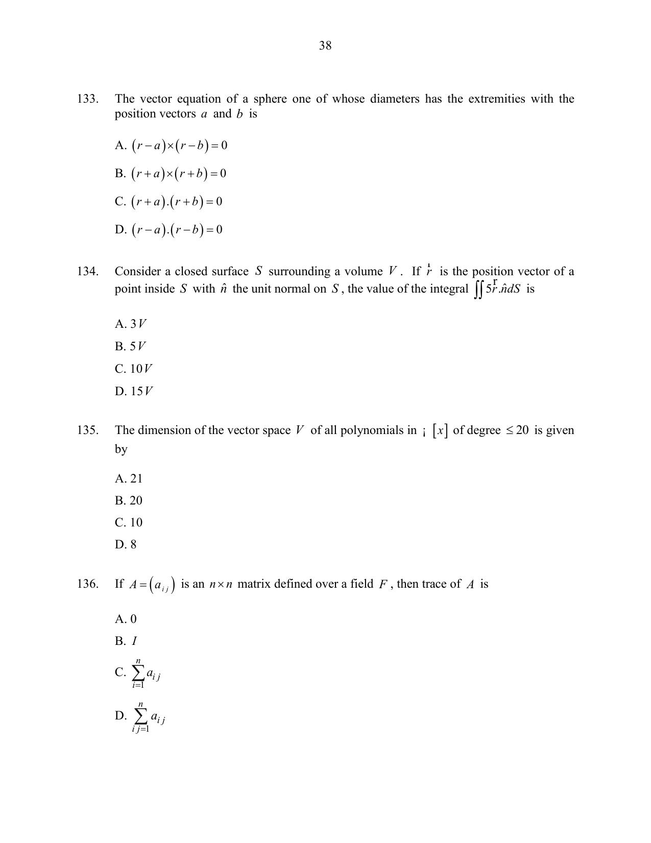 CUSAT CAT 2016 Mathematics Question Paper - Page 38