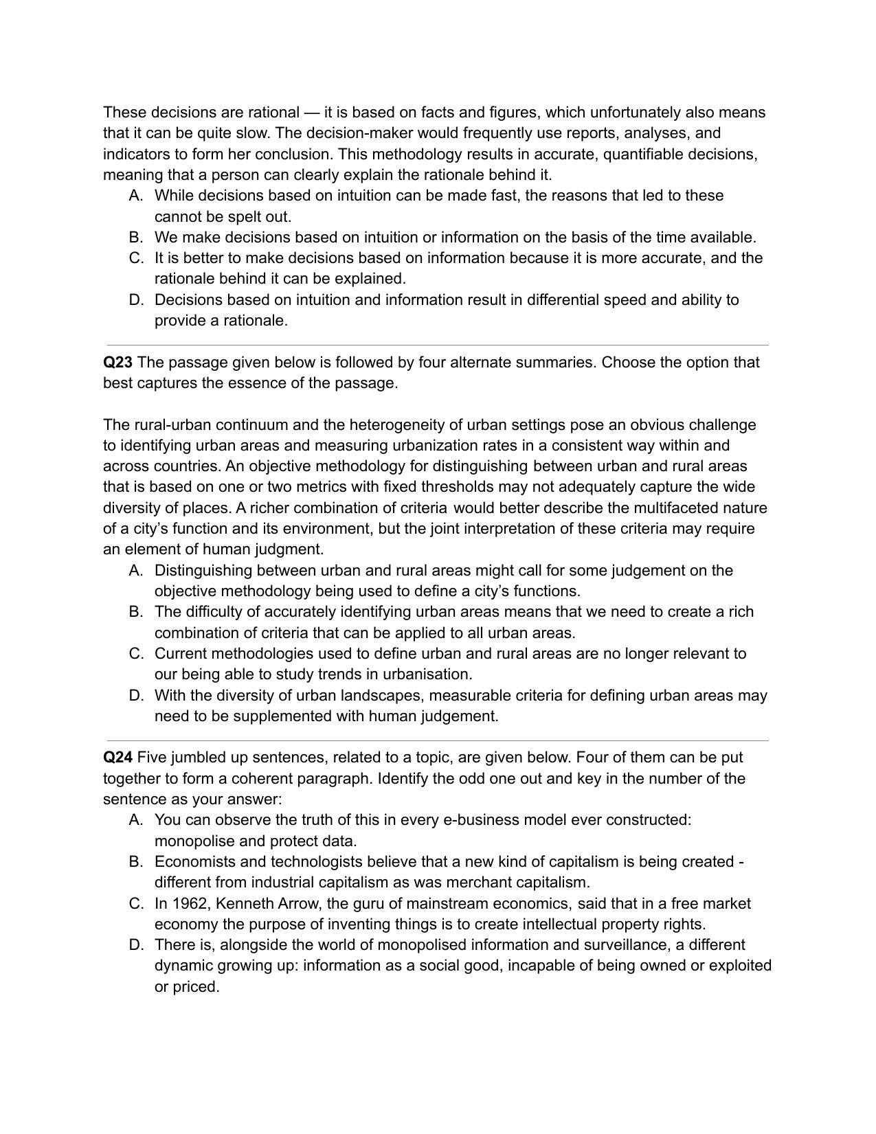 CAT 2020 CAT VARC Slot 2 Question Paper - Page 10