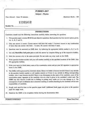 PUBDET 2017 Physics Question Paper