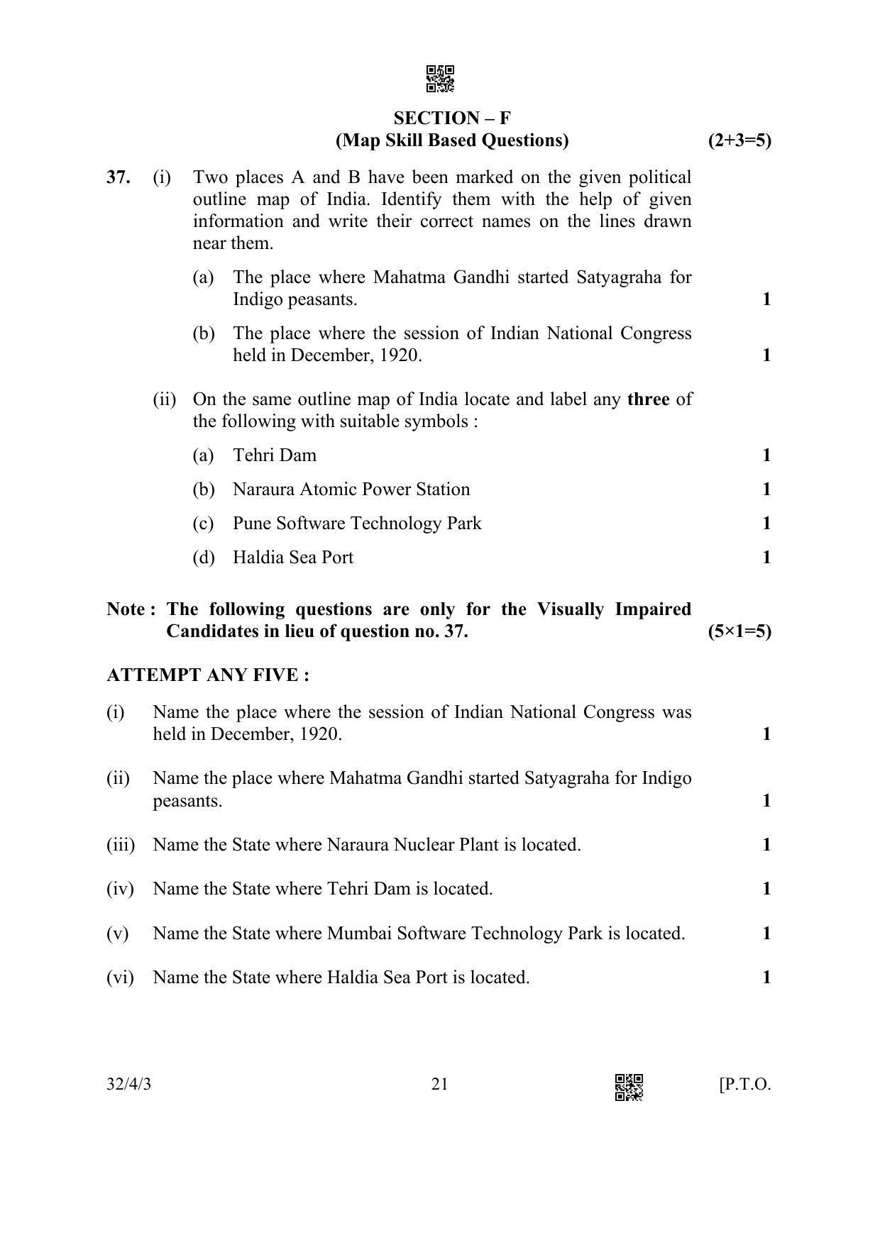 CBSE Class 10 32-4-3 Social Science 2023 Question Paper - Page 21