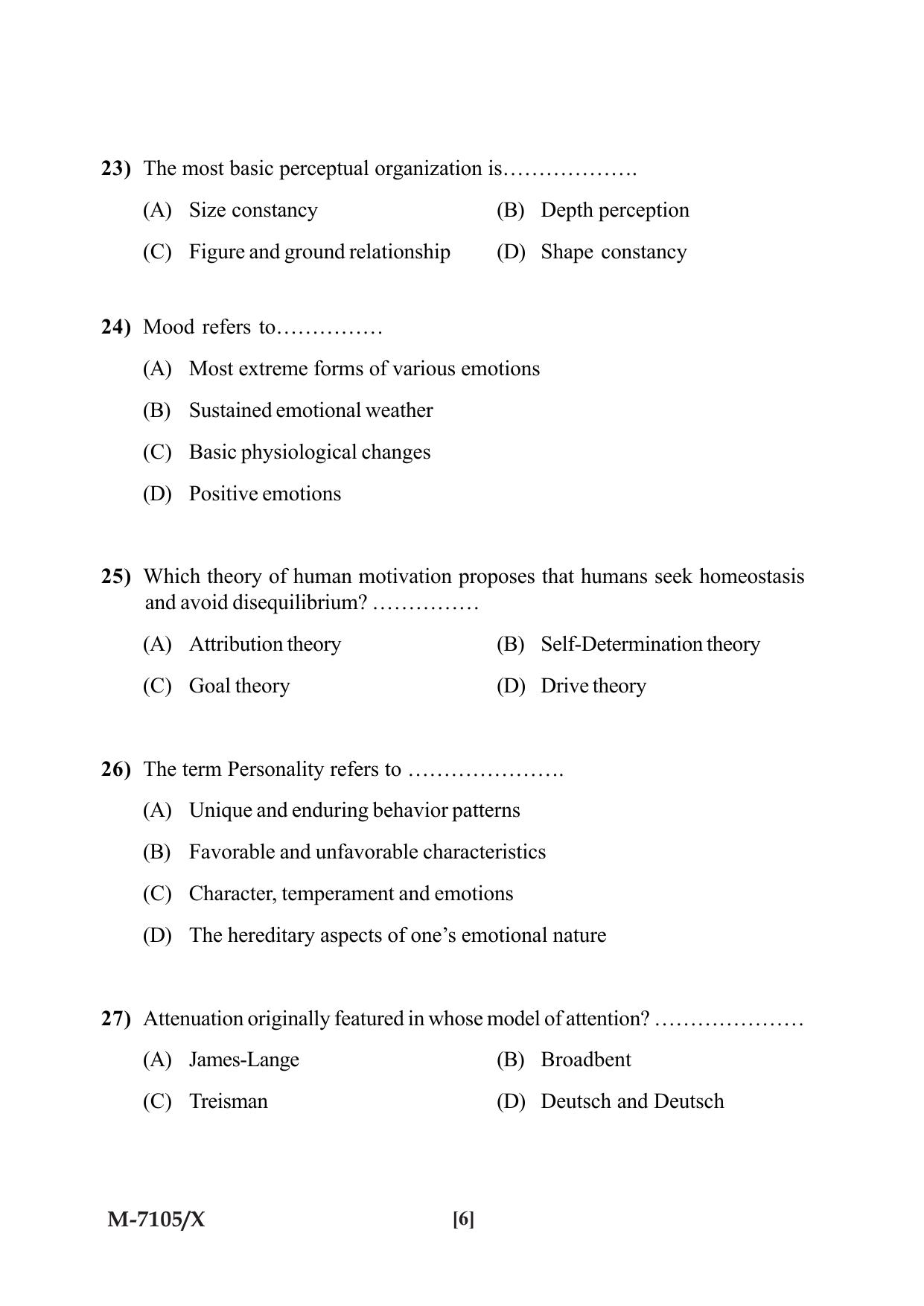 Mysore University PG Entrance Exam 2019: Psychology Question Paper - Page 6