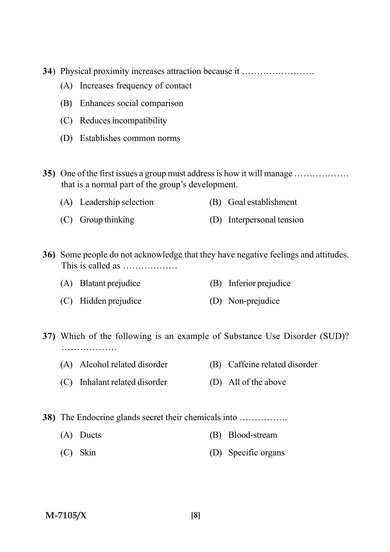 Mysore University PG Entrance Exam 2019: Psychology Question Paper - Page 8