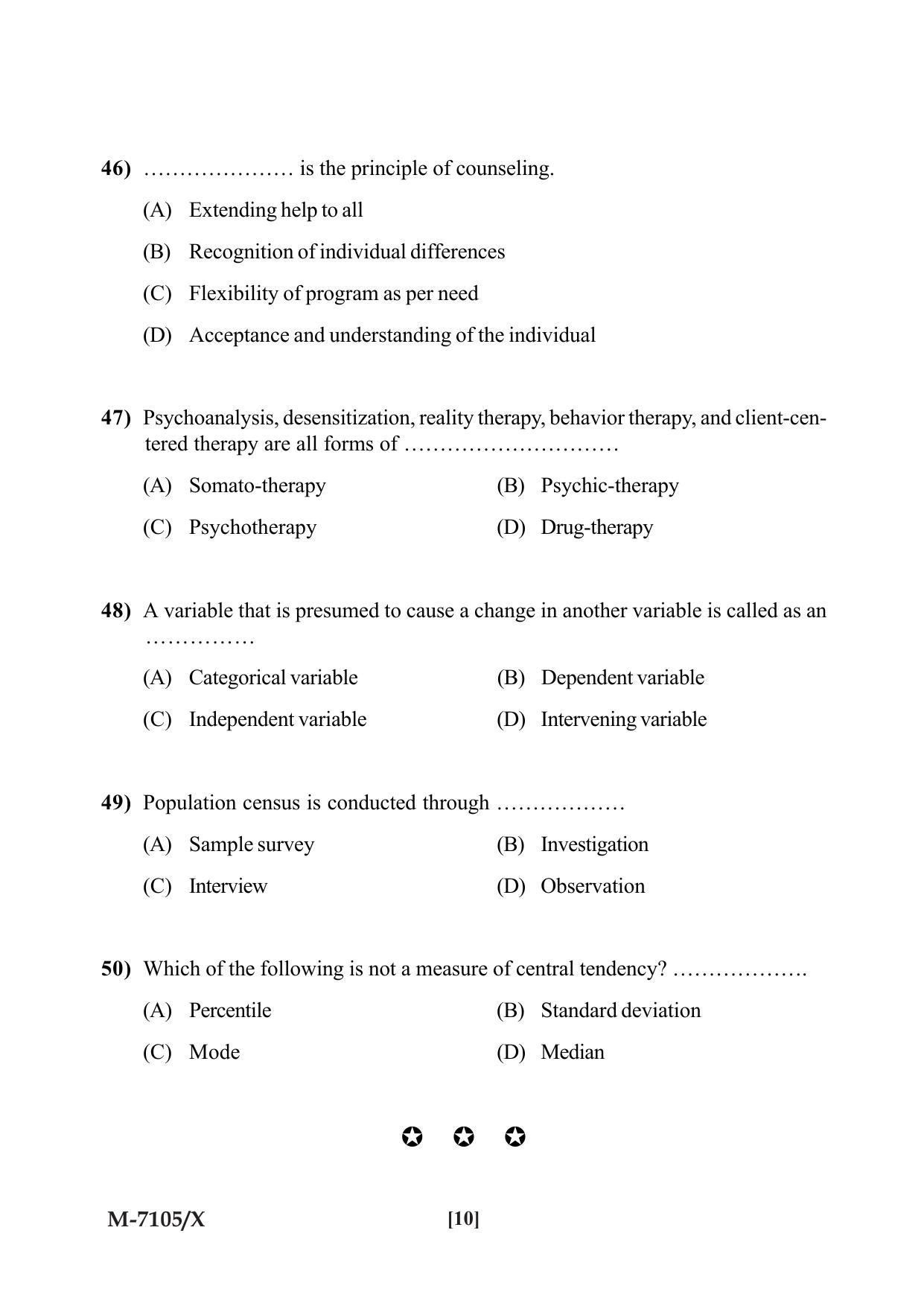 Mysore University PG Entrance Exam 2019: Psychology Question Paper - Page 10