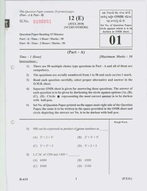 Gujarat Board Class 10th Question Paper 2018 - 12 (E)Maths NCERT Other (10th)