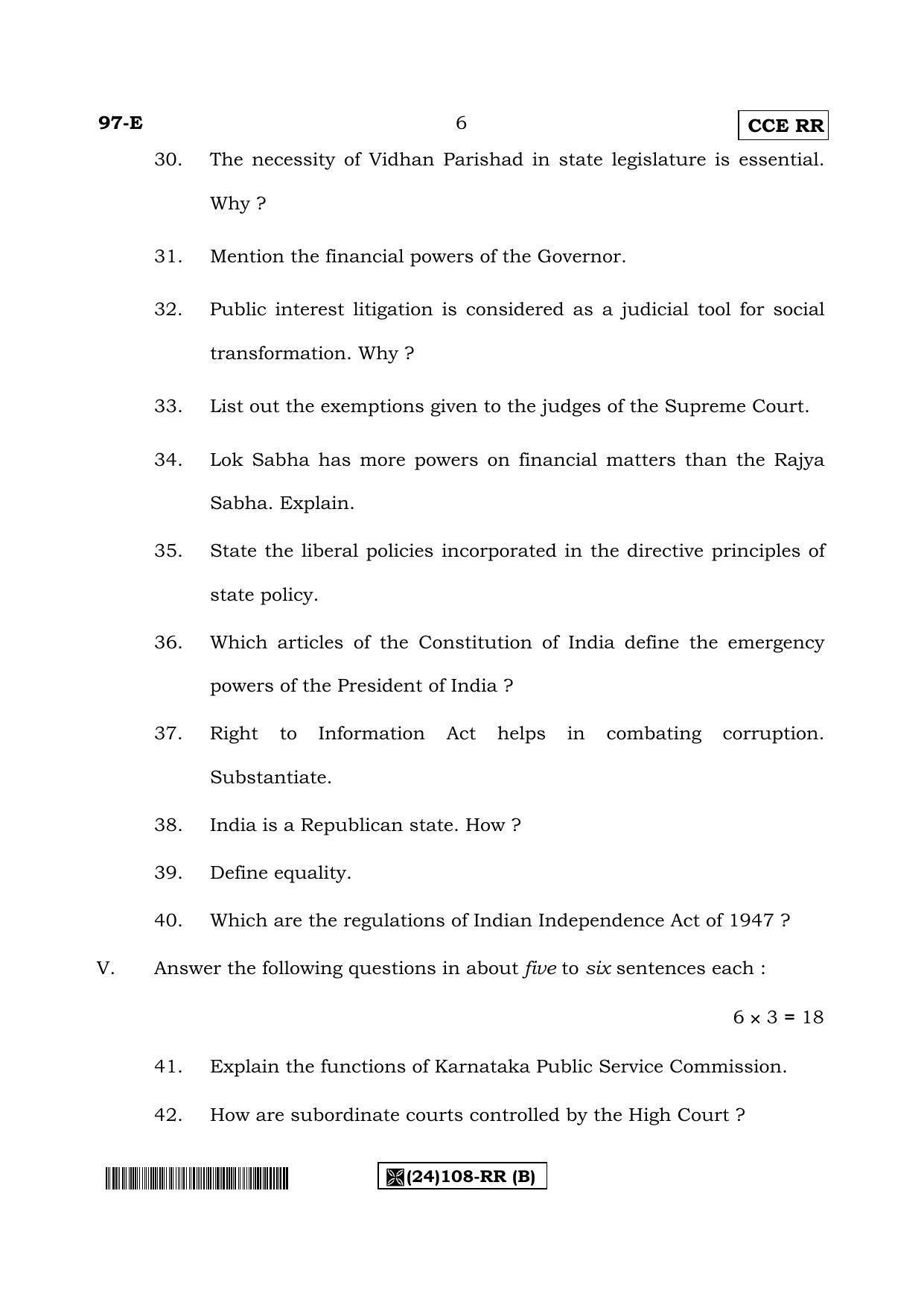 Karnataka SSLC POLITICAL SCIENCE - ENGLISH (97E%20CCE RR _24_108-RR_B_) (Supplementary) June 2019 Question Paper - Page 6