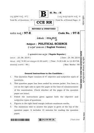 Karnataka SSLC POLITICAL SCIENCE - ENGLISH (97E%20CCE RR _24_108-RR_B_) (Supplementary) June 2019 Question Paper
