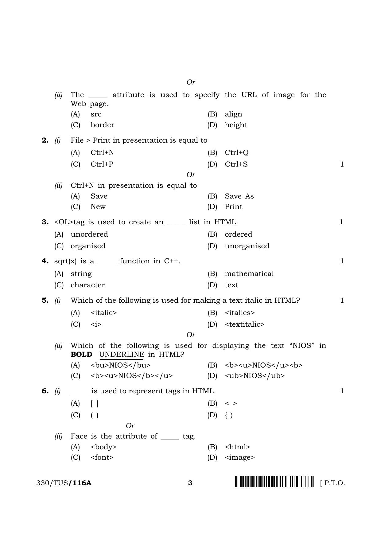 NIOS 2024 Class 12 Computer Science Question Paper - Page 3