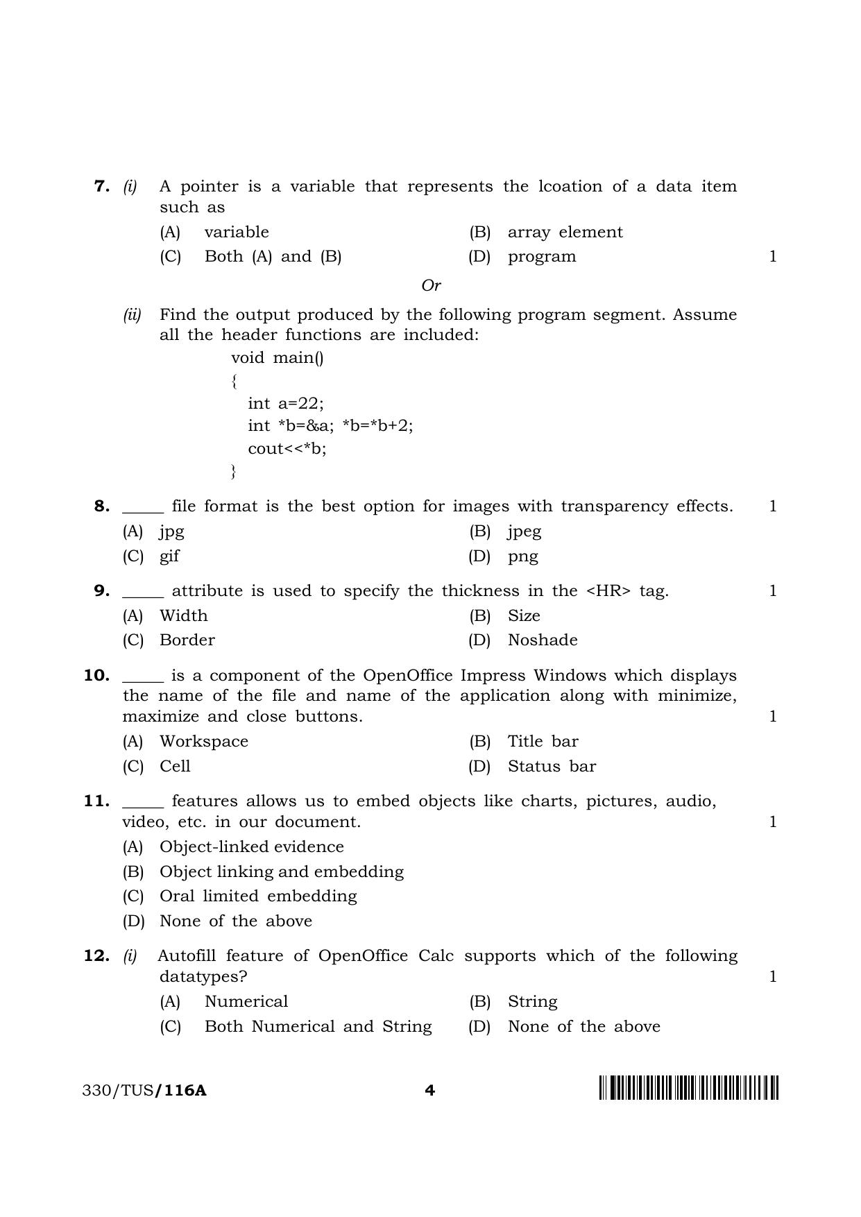 NIOS 2024 Class 12 Computer Science Question Paper - Page 4