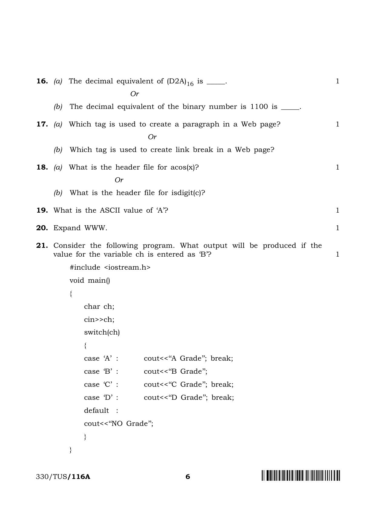 NIOS 2024 Class 12 Computer Science Question Paper - Page 6