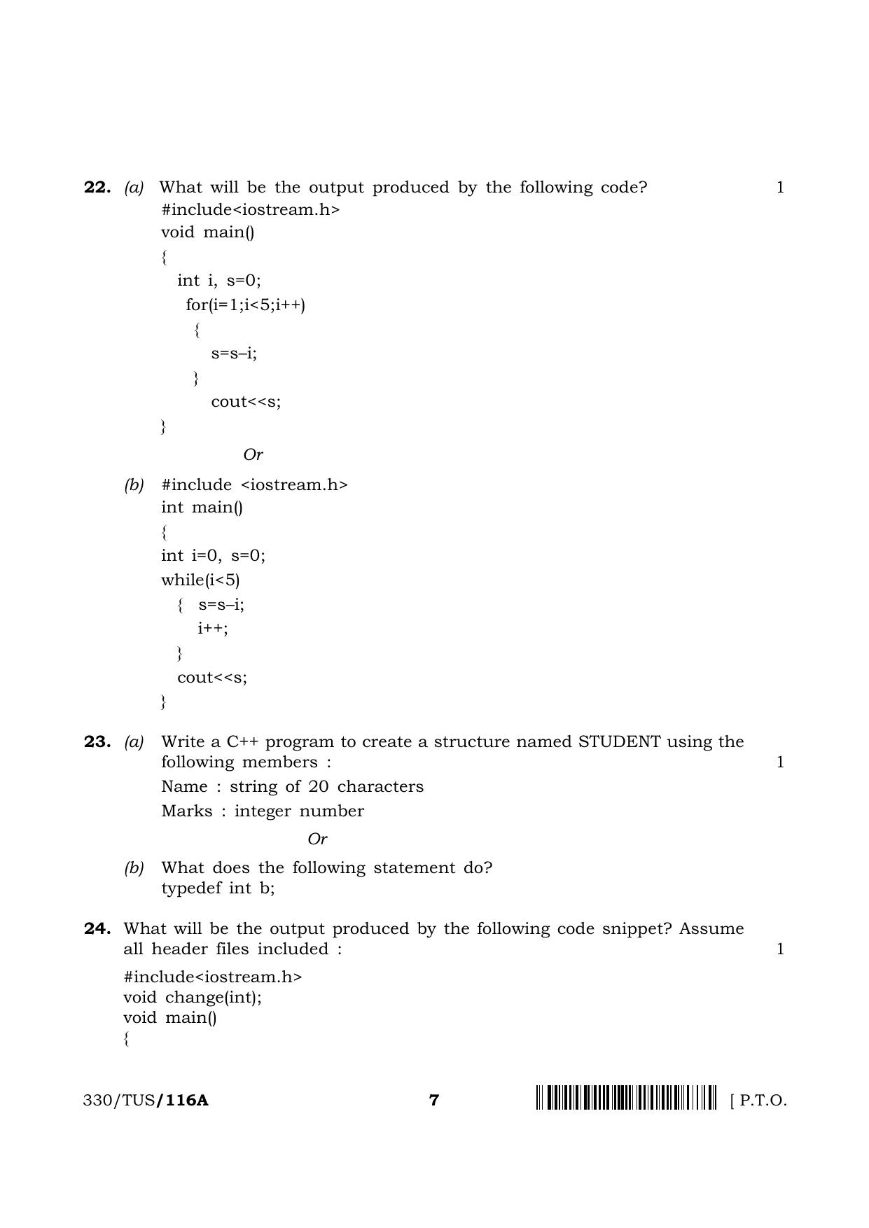 NIOS 2024 Class 12 Computer Science Question Paper - Page 7