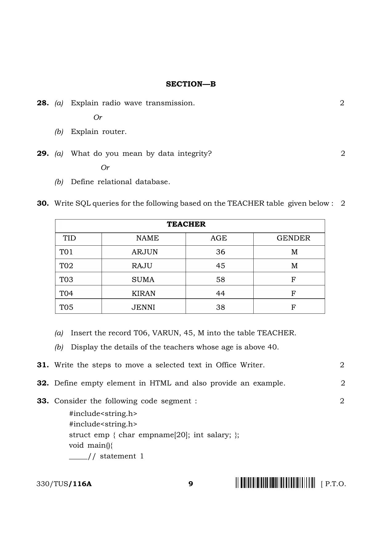 NIOS 2024 Class 12 Computer Science Question Paper - Page 9