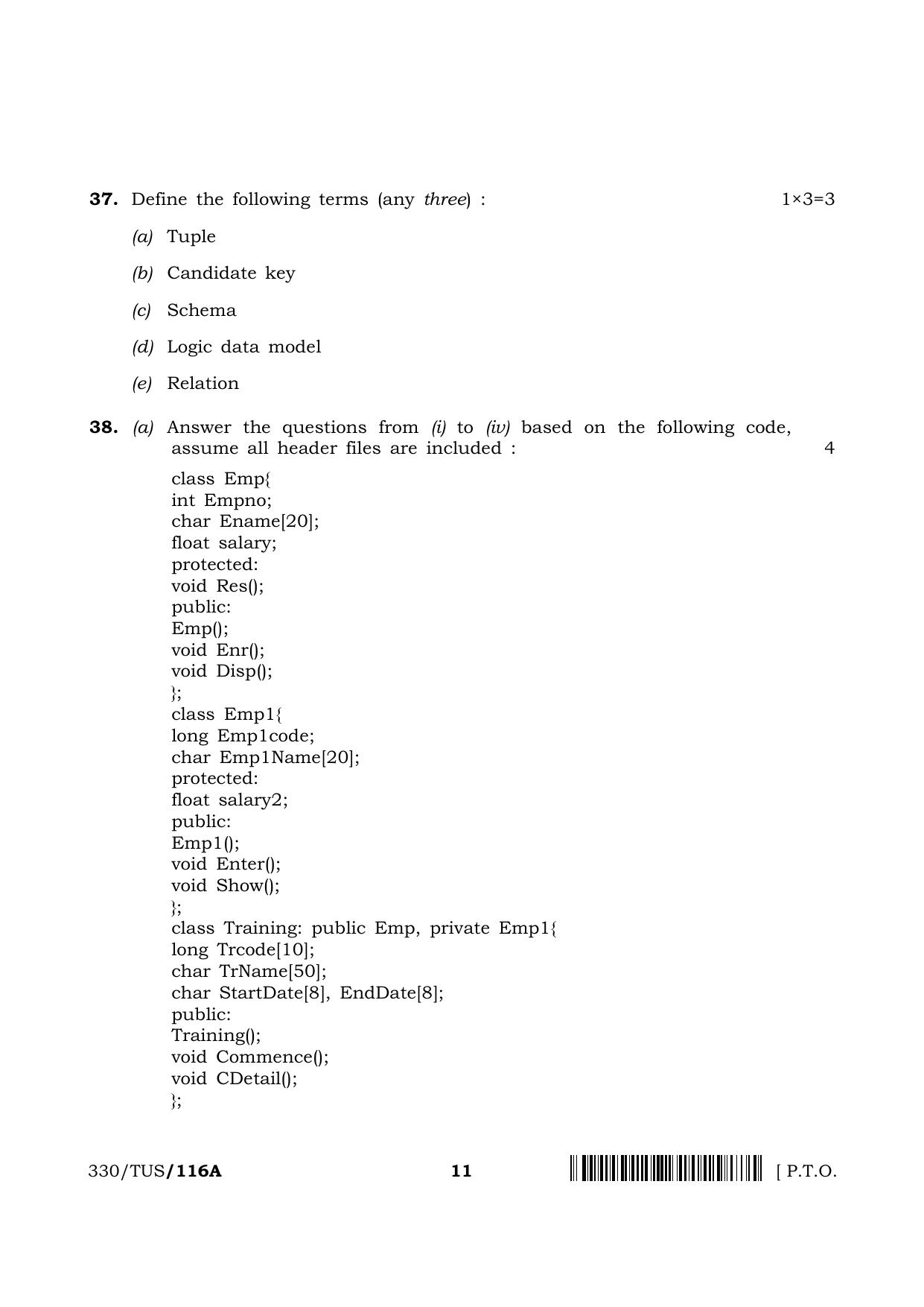 NIOS 2024 Class 12 Computer Science Question Paper - Page 11