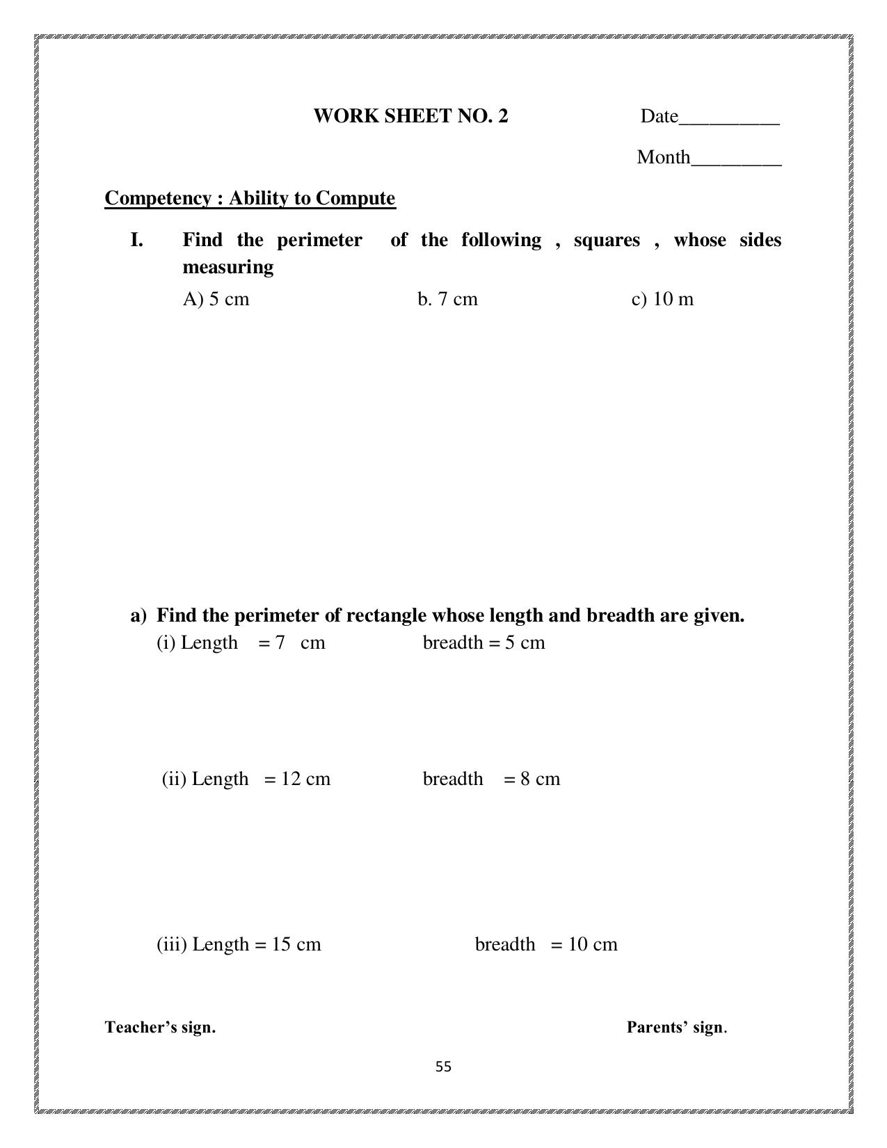 Worksheet for Class 4 Maths Fields and Fences Assignment 3 - Page 1