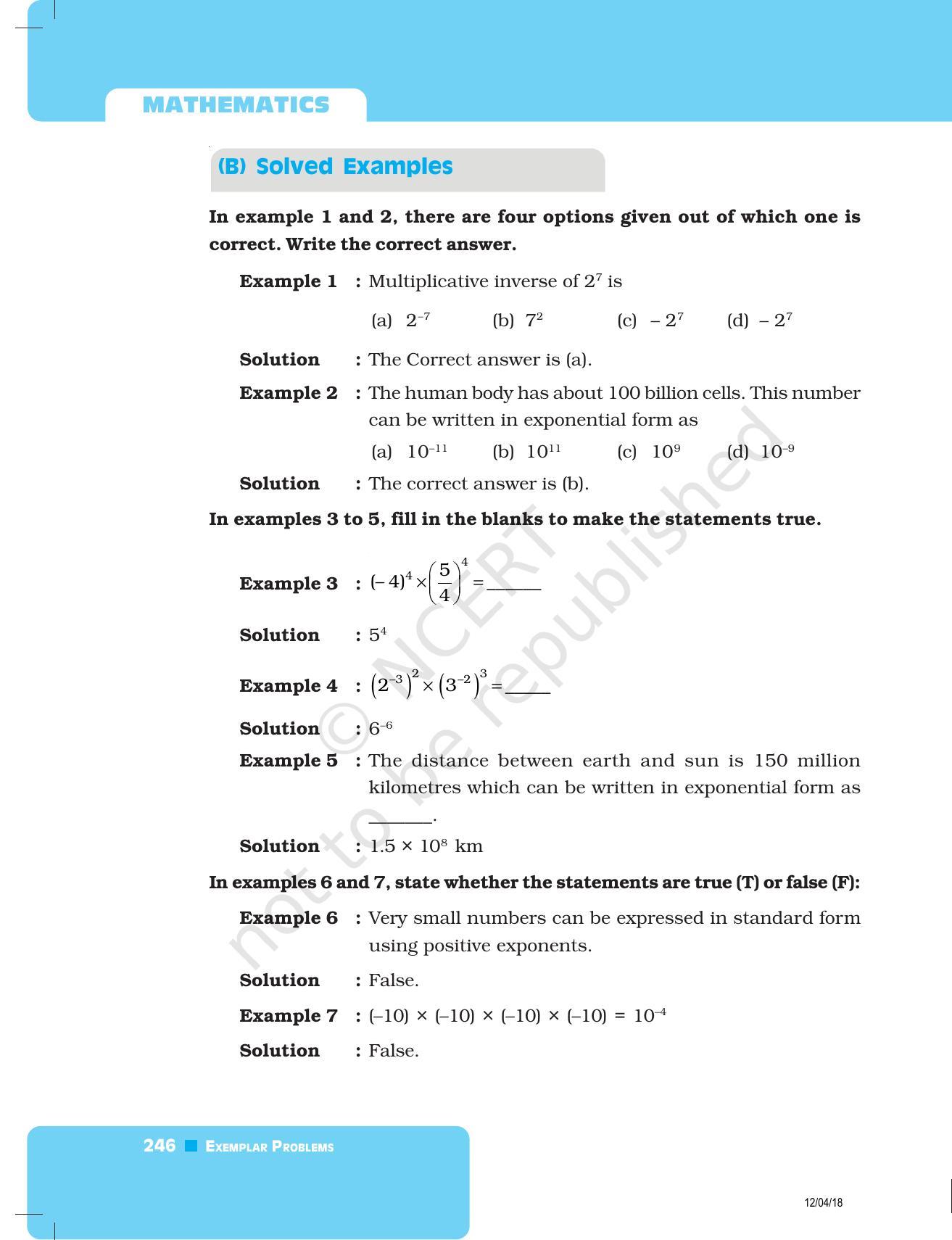 NCERT Exemplar Book for Class 8 Maths: Chapter 8- Exponents and Powers - Page 2