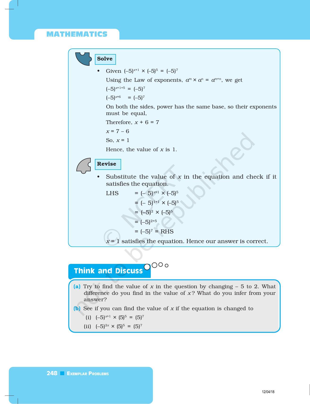 NCERT Exemplar Book for Class 8 Maths: Chapter 8- Exponents and Powers - Page 4