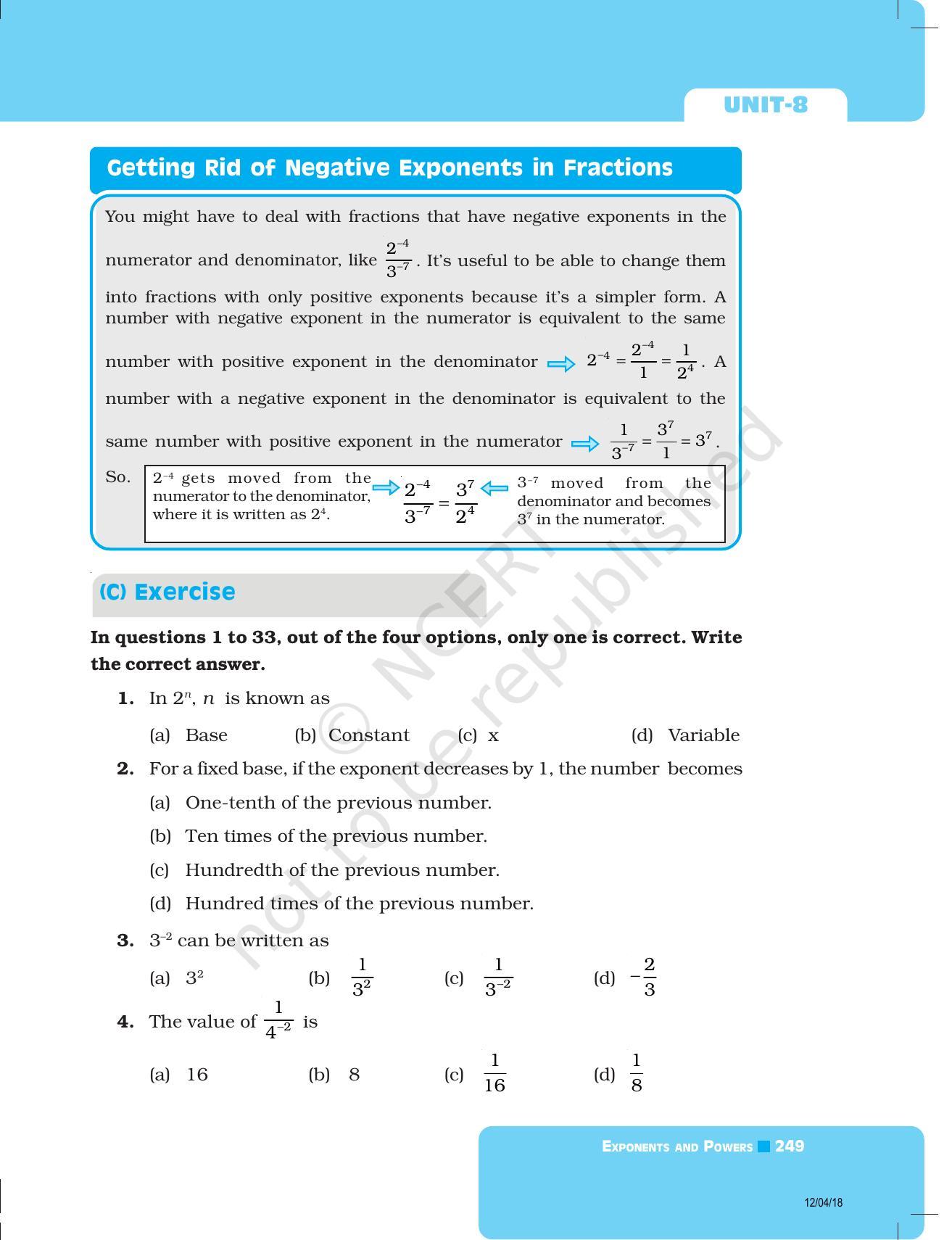 NCERT Exemplar Book for Class 8 Maths: Chapter 8- Exponents and Powers - Page 5