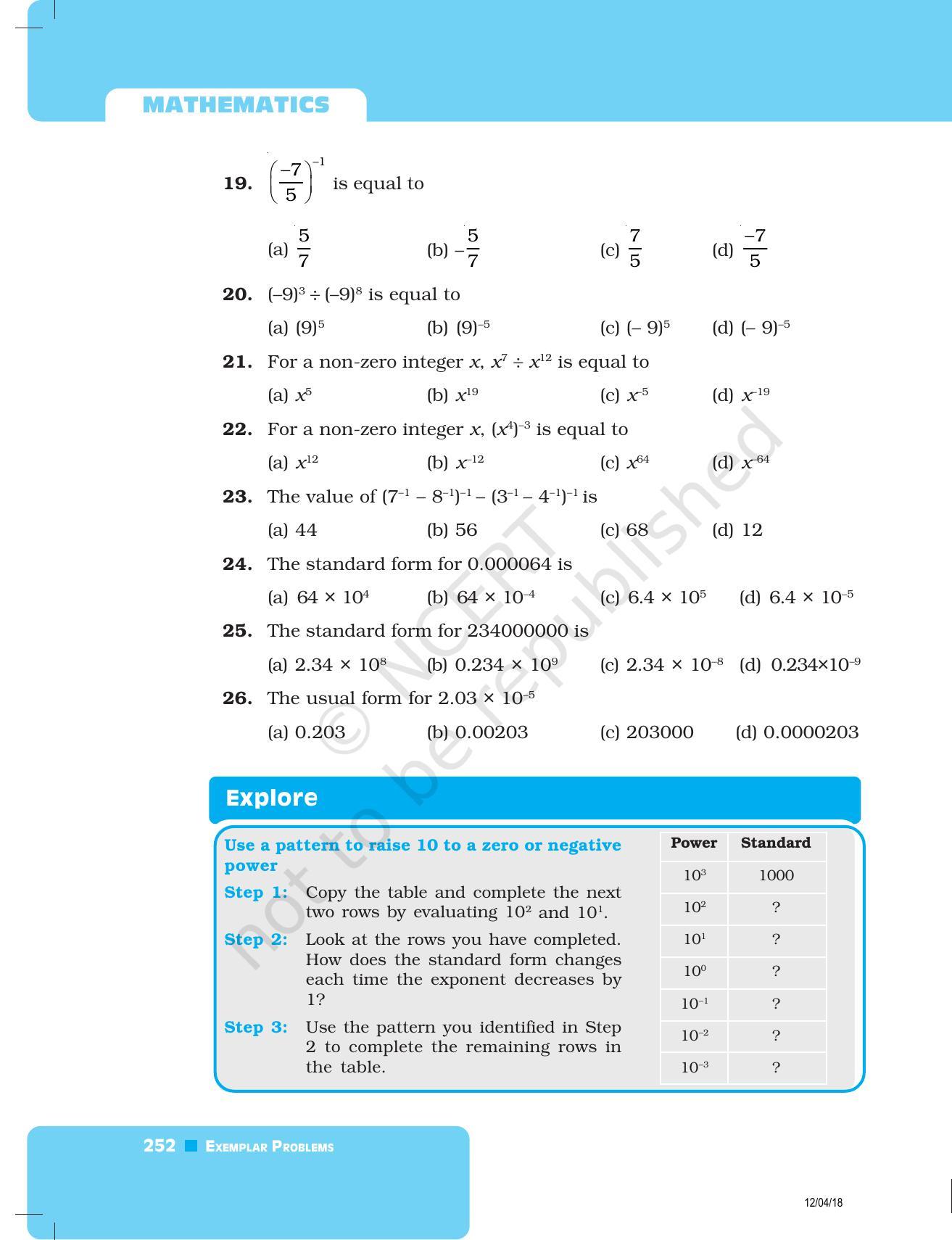 NCERT Exemplar Book for Class 8 Maths: Chapter 8- Exponents and Powers - Page 8