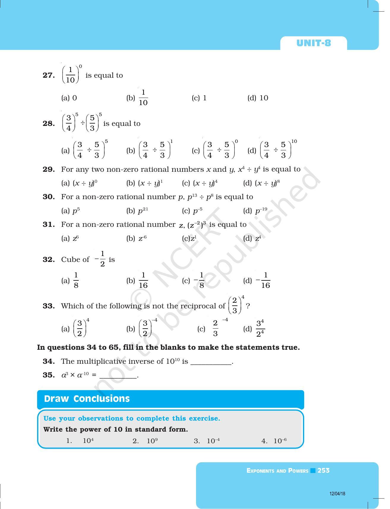 NCERT Exemplar Book for Class 8 Maths: Chapter 8- Exponents and Powers - Page 9