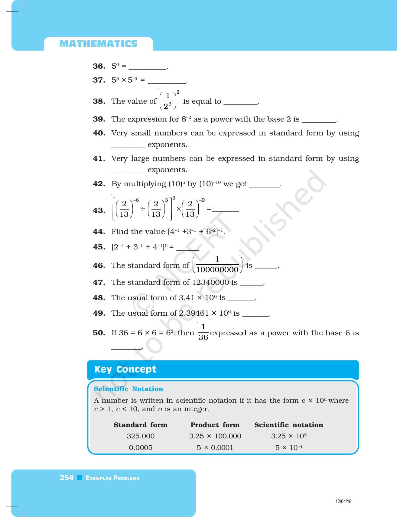 NCERT Exemplar Book for Class 8 Maths: Chapter 8- Exponents and Powers - Page 10