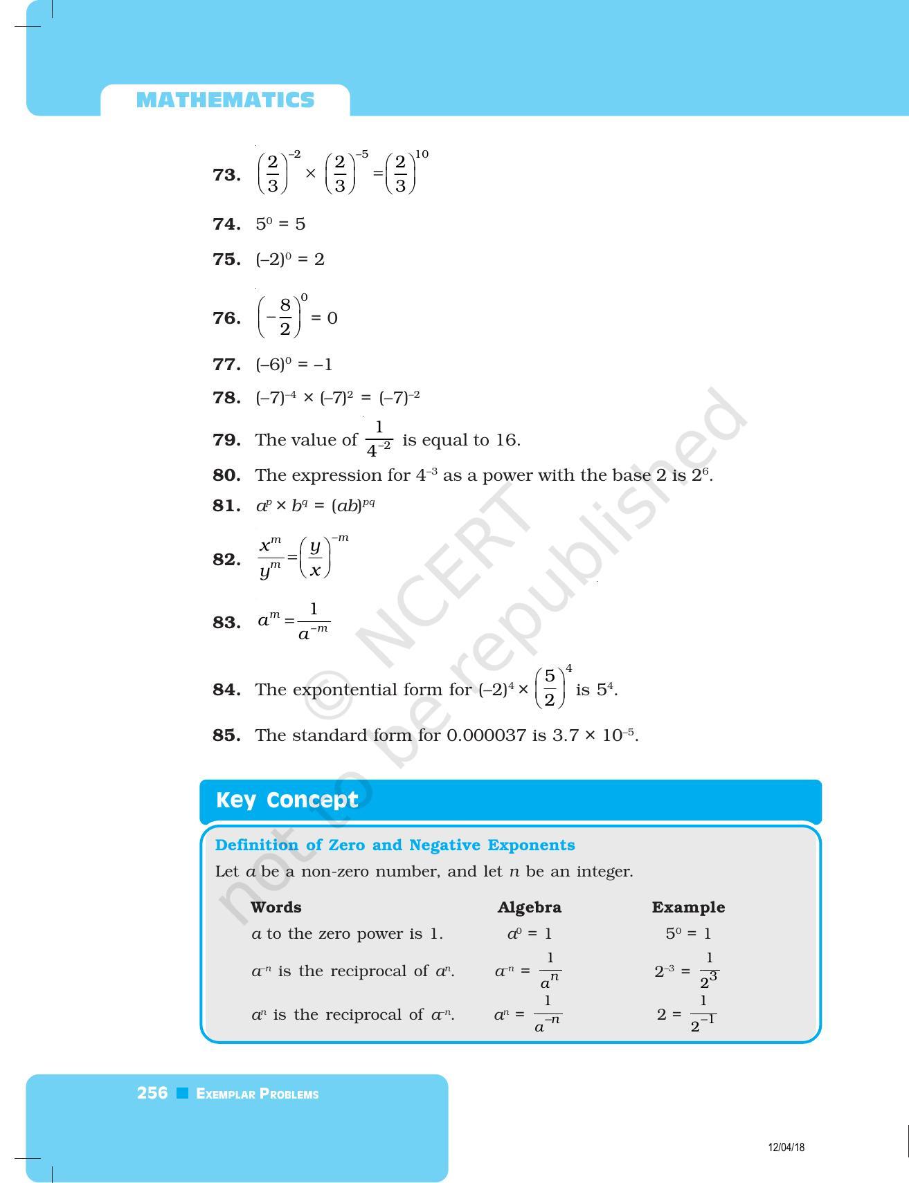 NCERT Exemplar Book for Class 8 Maths: Chapter 8- Exponents and Powers - Page 12