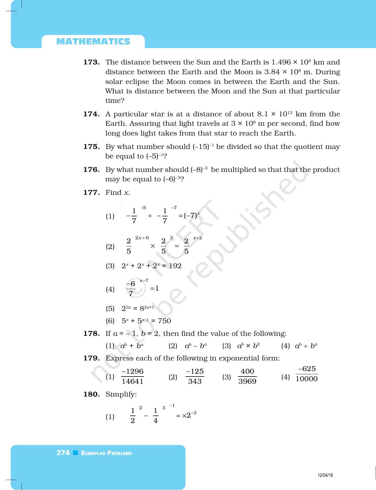 NCERT Exemplar Book for Class 8 Maths: Chapter 8- Exponents and Powers - Page 30