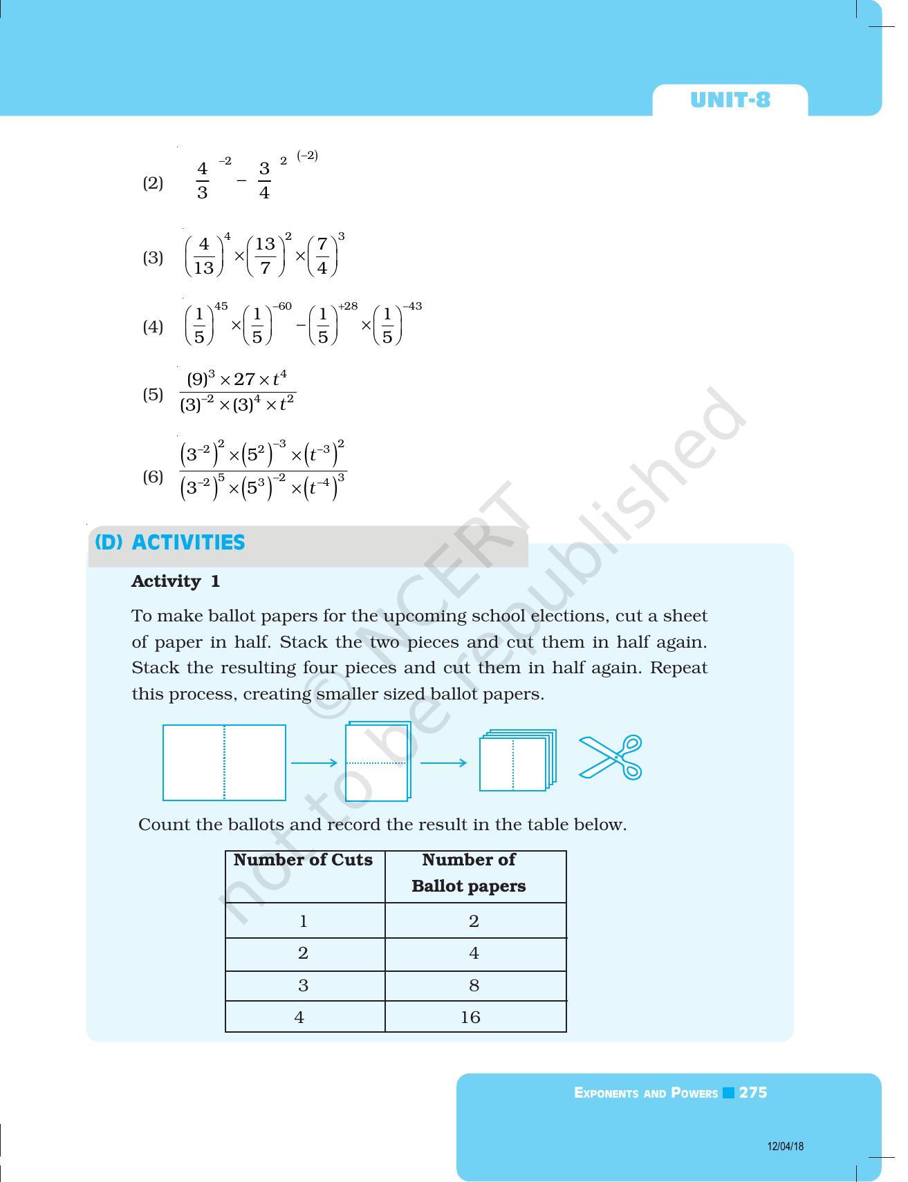 NCERT Exemplar Book for Class 8 Maths: Chapter 8- Exponents and Powers - Page 31