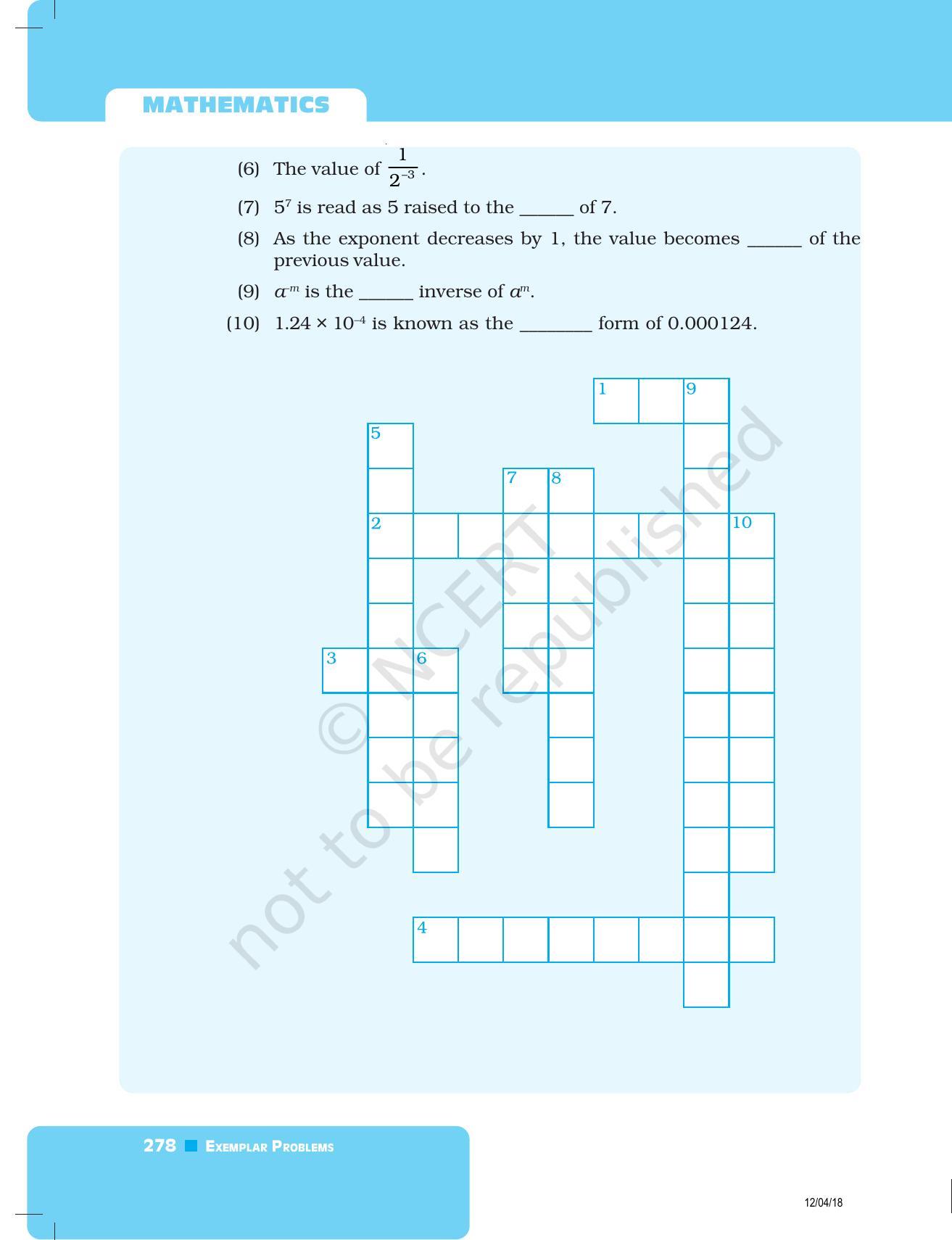 NCERT Exemplar Book for Class 8 Maths: Chapter 8- Exponents and Powers - Page 34