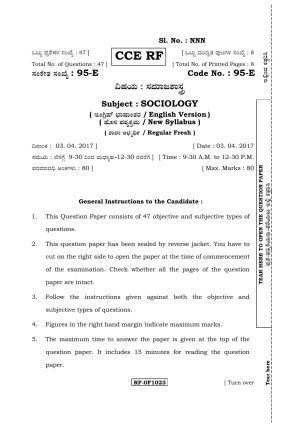 Karnataka SSLC SOCIOLOGY - ENGLISH (95-E CCE RF_sp1) April 2017 Question Paper