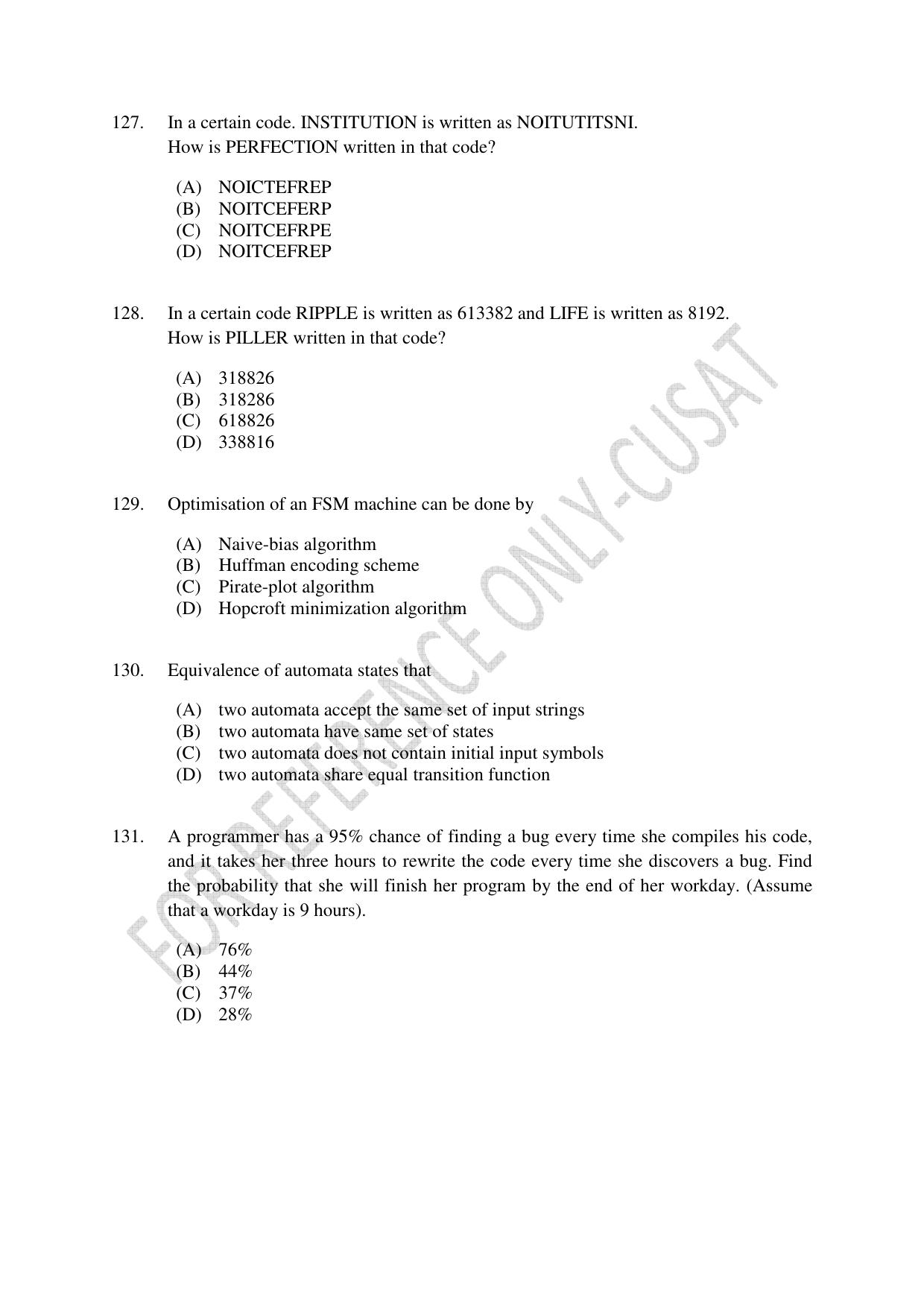 CUSAT CAT 2022 Aptitude Test for MSc Computer Science Question Paper - Page 32