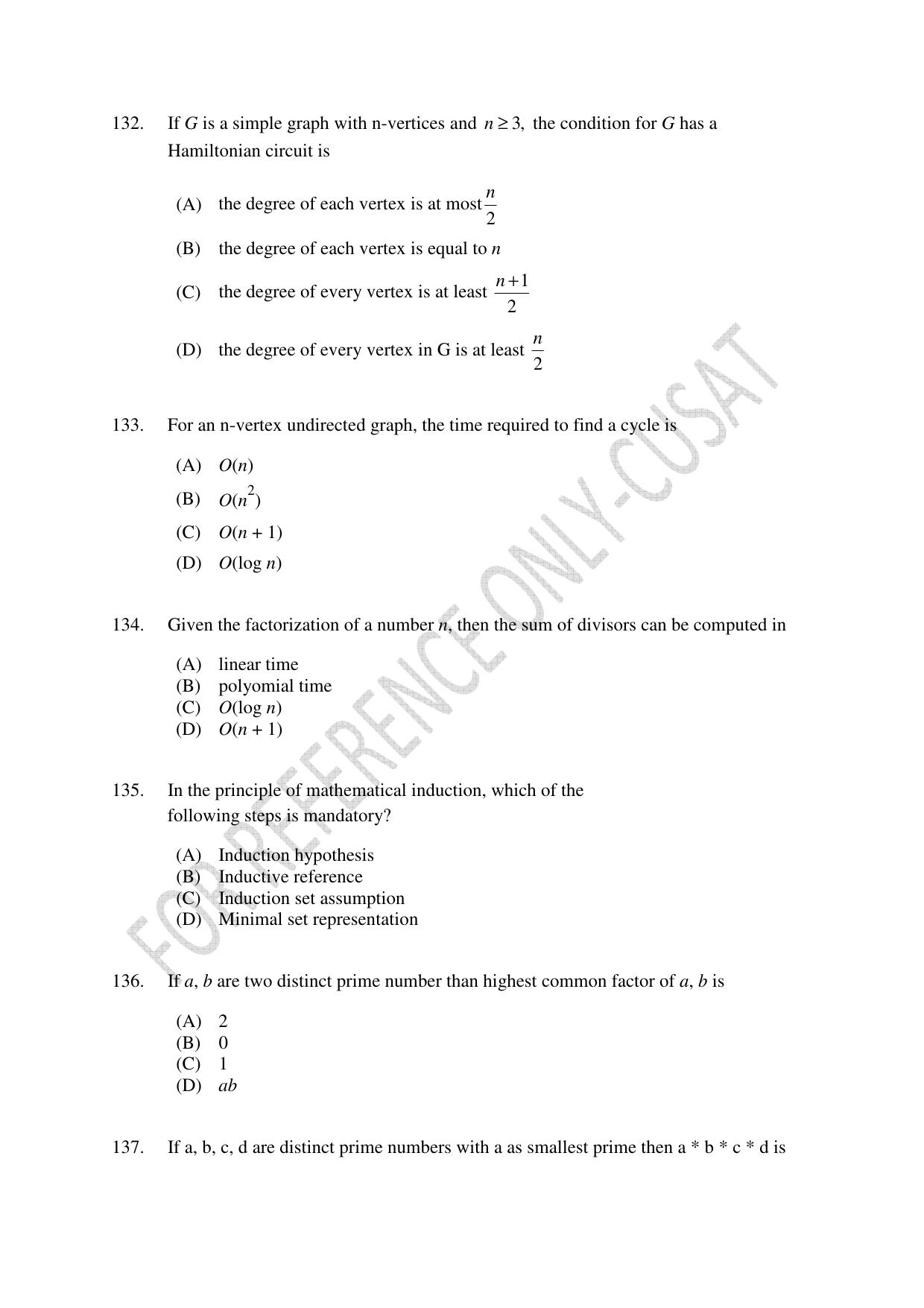 CUSAT CAT 2022 Aptitude Test for MSc Computer Science Question Paper - Page 33