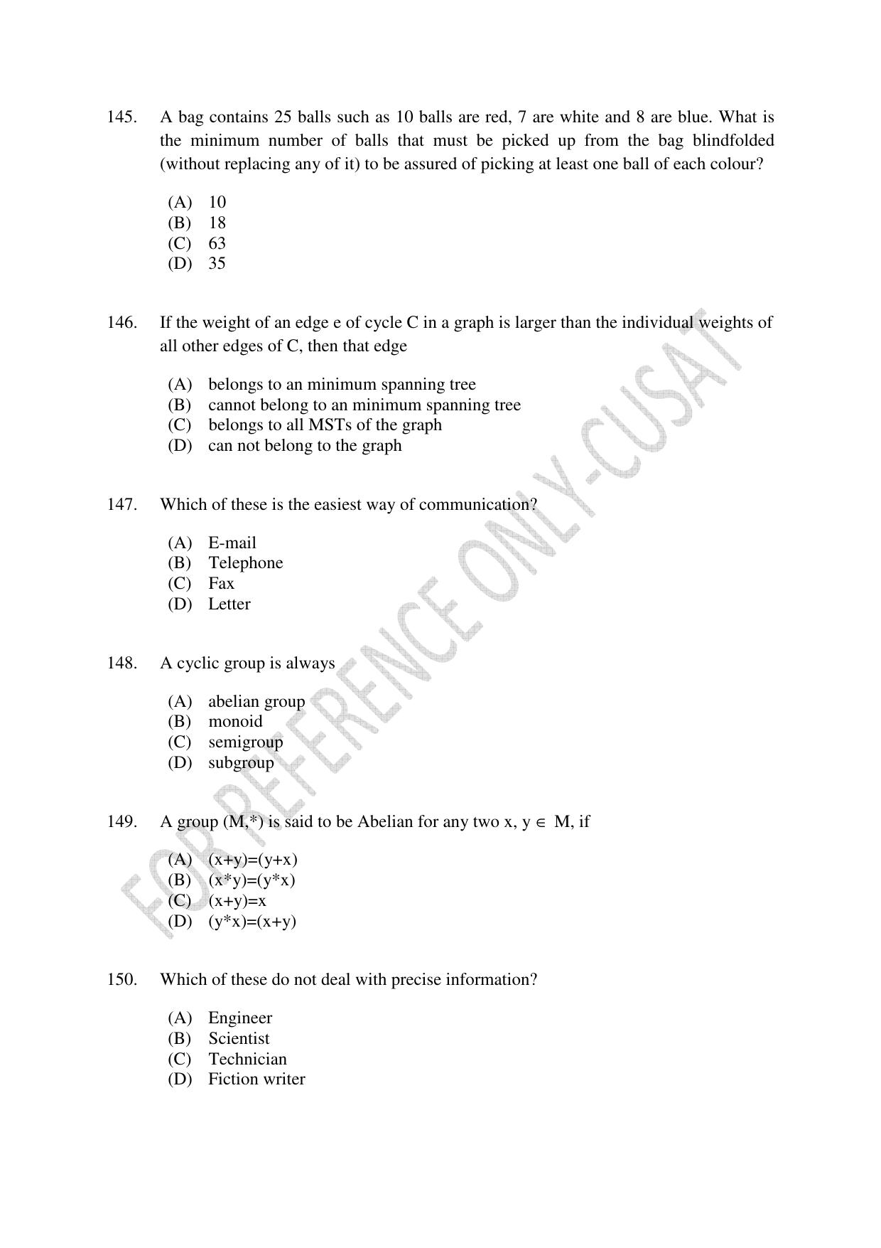 CUSAT CAT 2022 Aptitude Test for MSc Computer Science Question Paper - Page 36