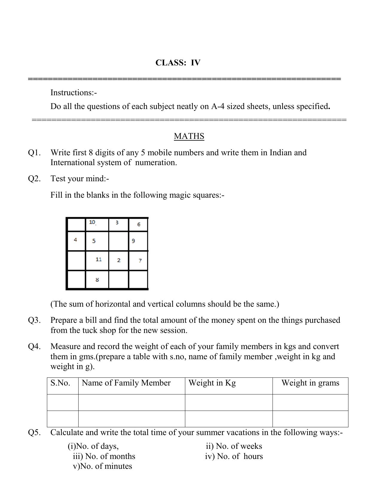Worksheet for Class 4 English Assignment 151 - Page 1
