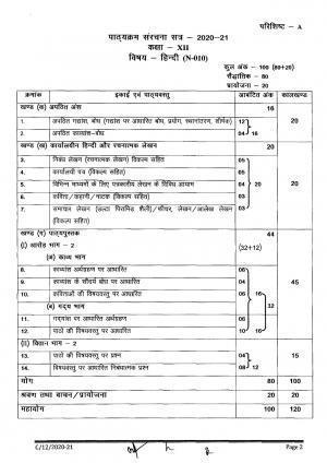 CGBSE Class 12th Syllabus 2021-2022 - Hindi