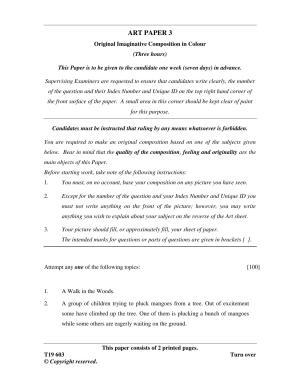ICSE Class 10 Art Paper 3 (Original Imaginative Composition in Colour) 2019 Question Paper