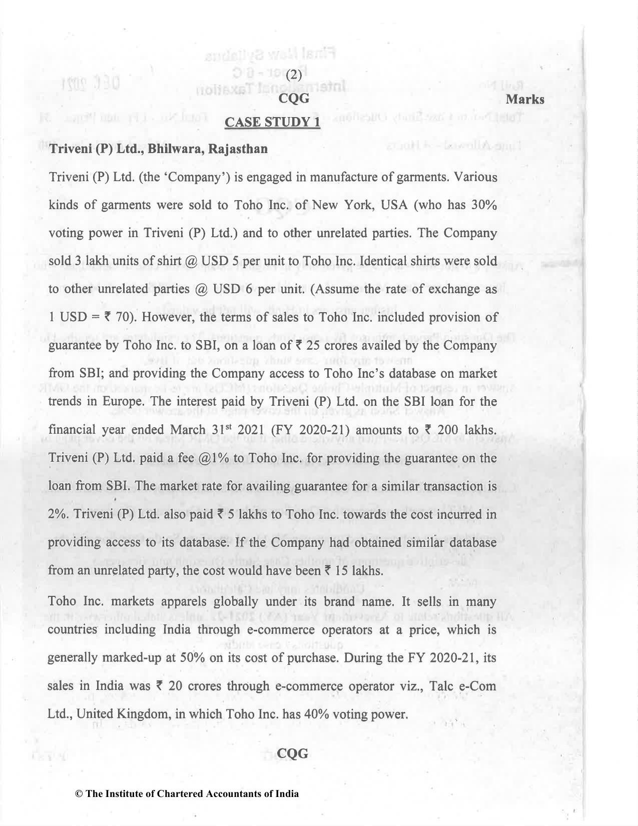 CA Final Dec 2021 Question Paper - Paper 6C – International Taxation - Page 2