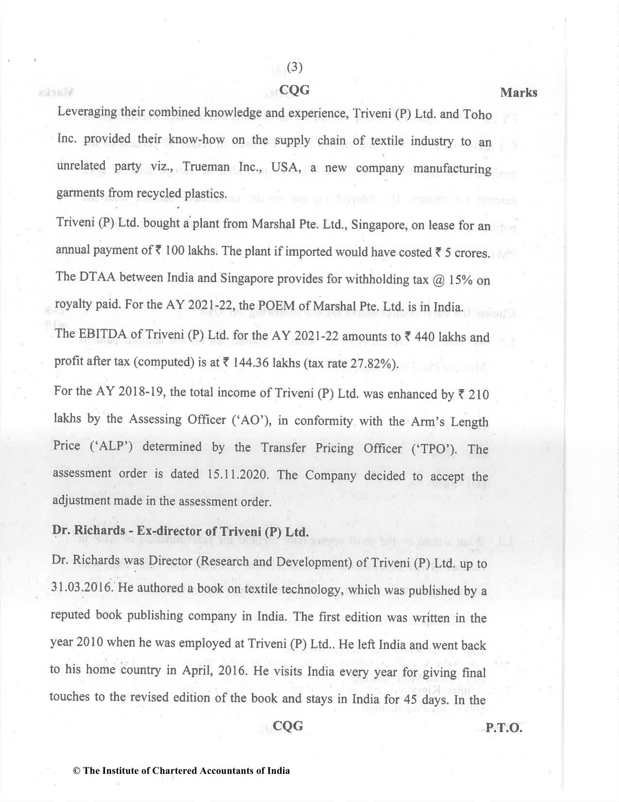 CA Final Dec 2021 Question Paper - Paper 6C – International Taxation - Page 3