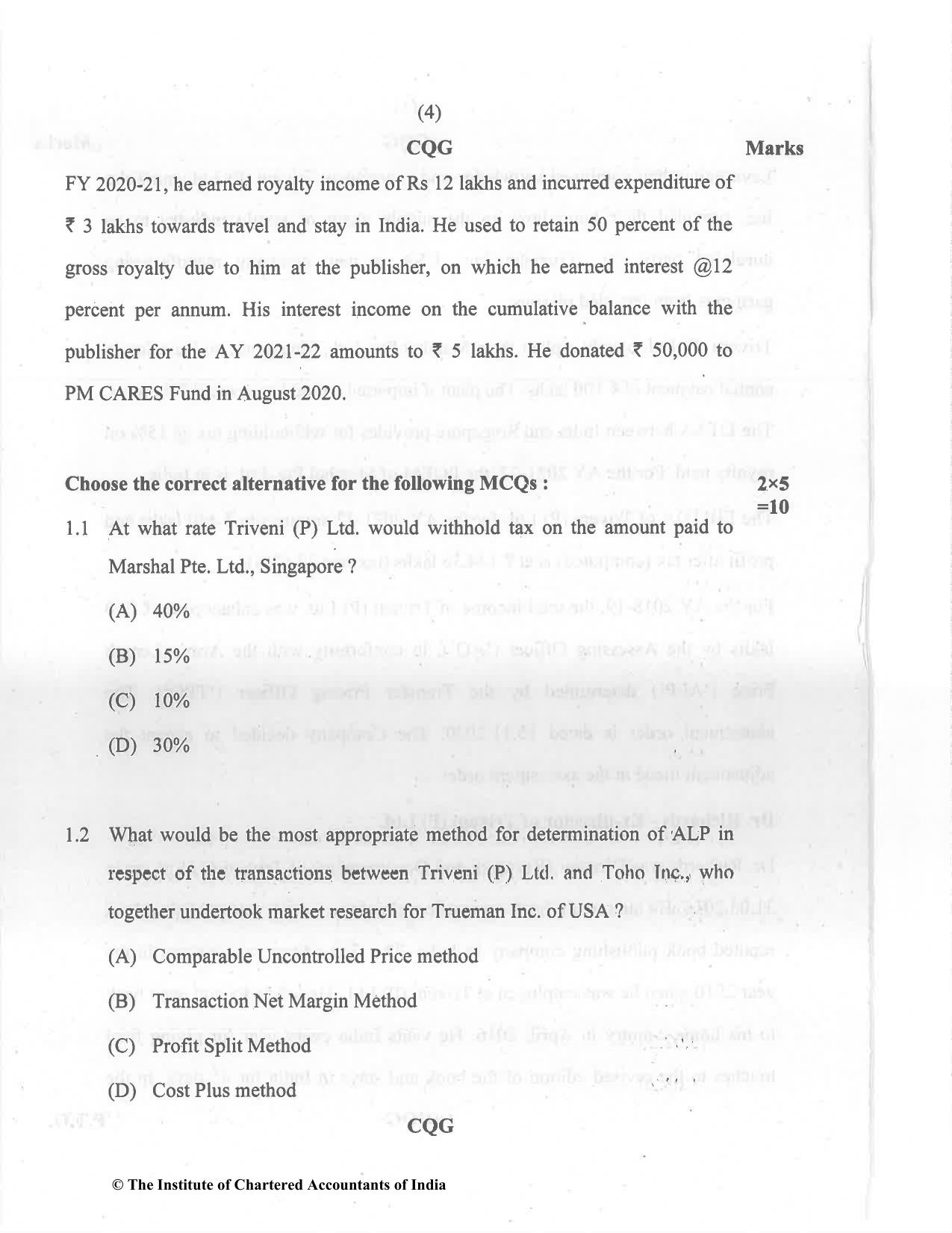 CA Final Dec 2021 Question Paper - Paper 6C – International Taxation - Page 4