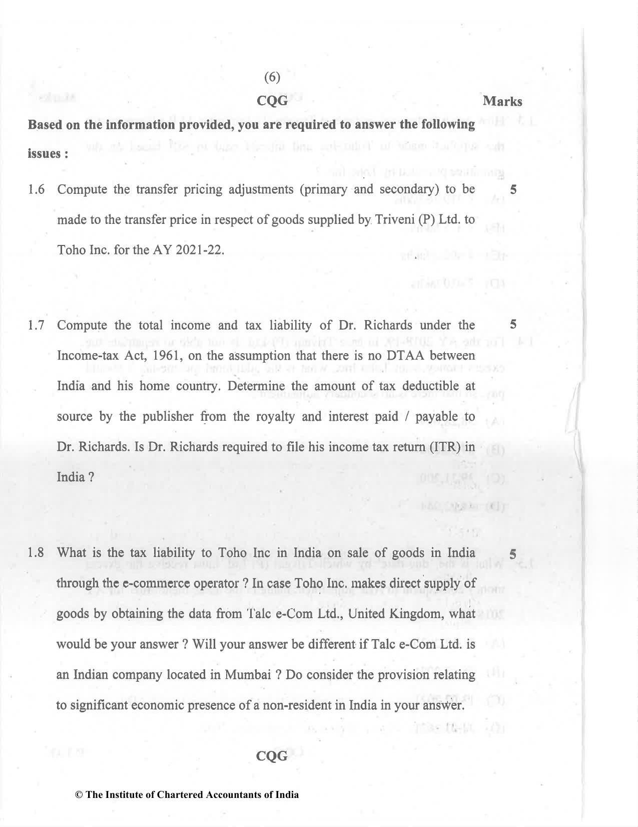 CA Final Dec 2021 Question Paper - Paper 6C – International Taxation - Page 6