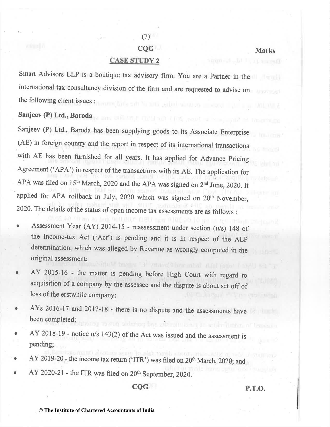 CA Final Dec 2021 Question Paper - Paper 6C – International Taxation - Page 7