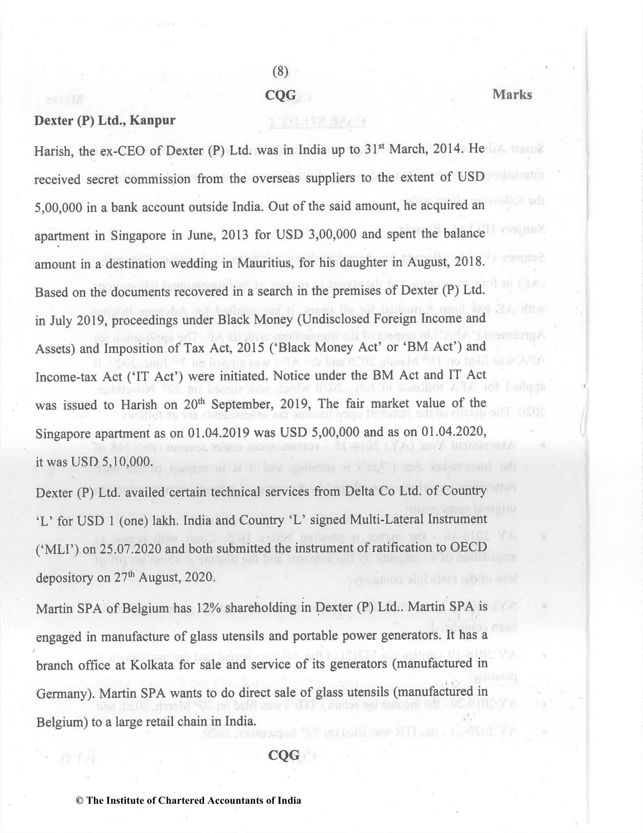 CA Final Dec 2021 Question Paper - Paper 6C – International Taxation - Page 8