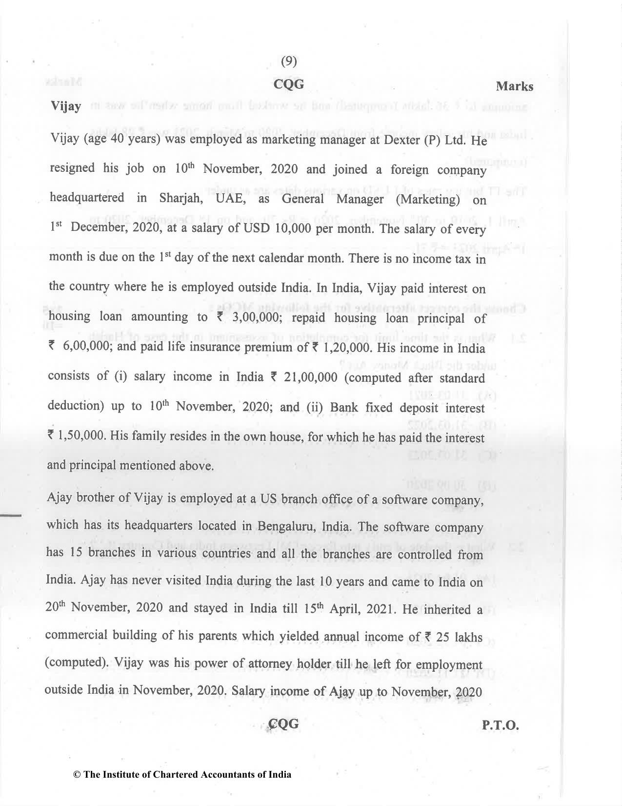 CA Final Dec 2021 Question Paper - Paper 6C – International Taxation - Page 9
