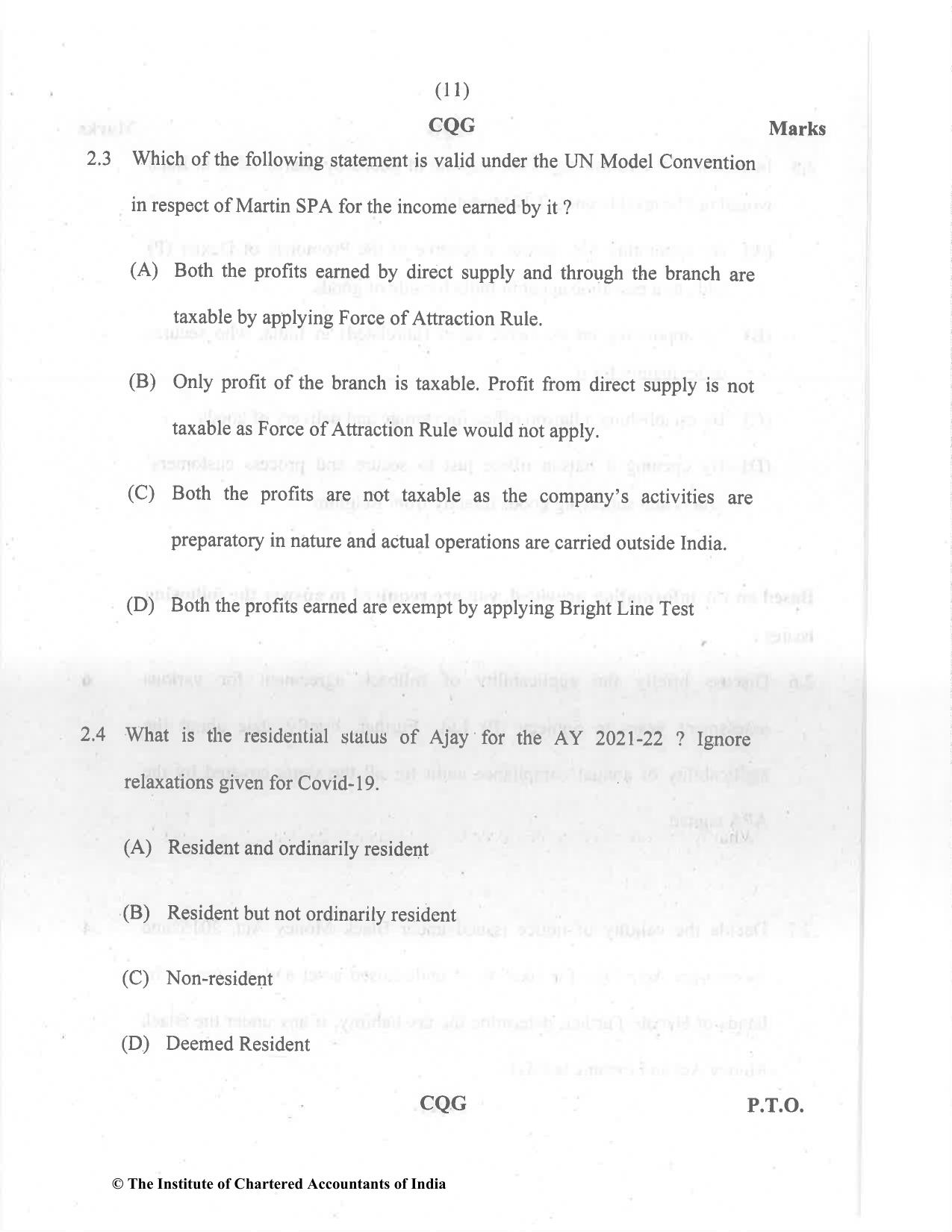 CA Final Dec 2021 Question Paper - Paper 6C – International Taxation - Page 11
