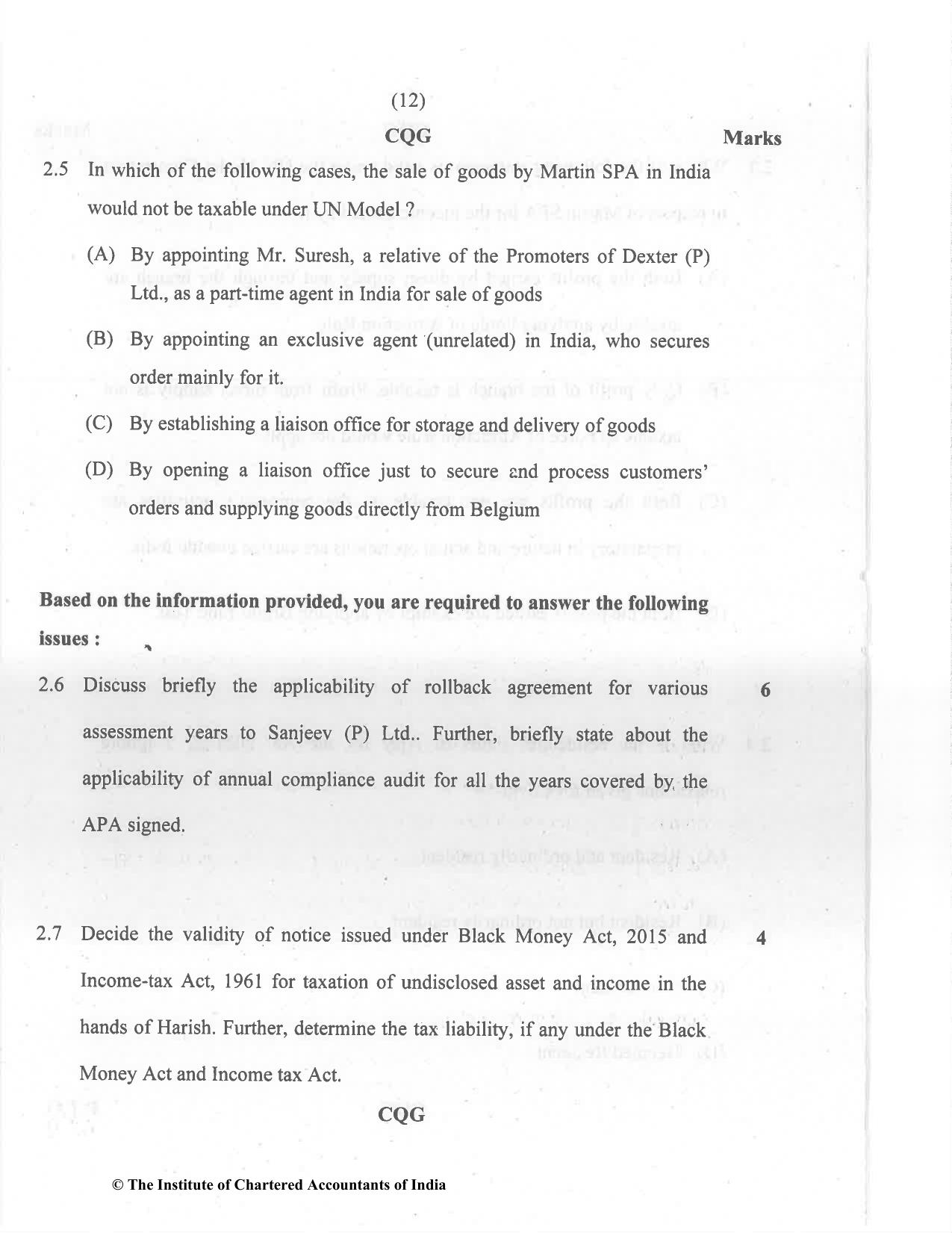 CA Final Dec 2021 Question Paper - Paper 6C – International Taxation - Page 12
