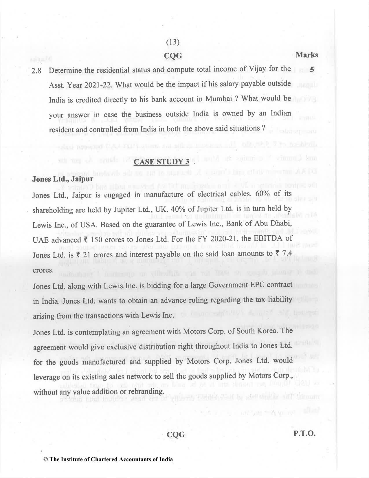CA Final Dec 2021 Question Paper - Paper 6C – International Taxation - Page 13