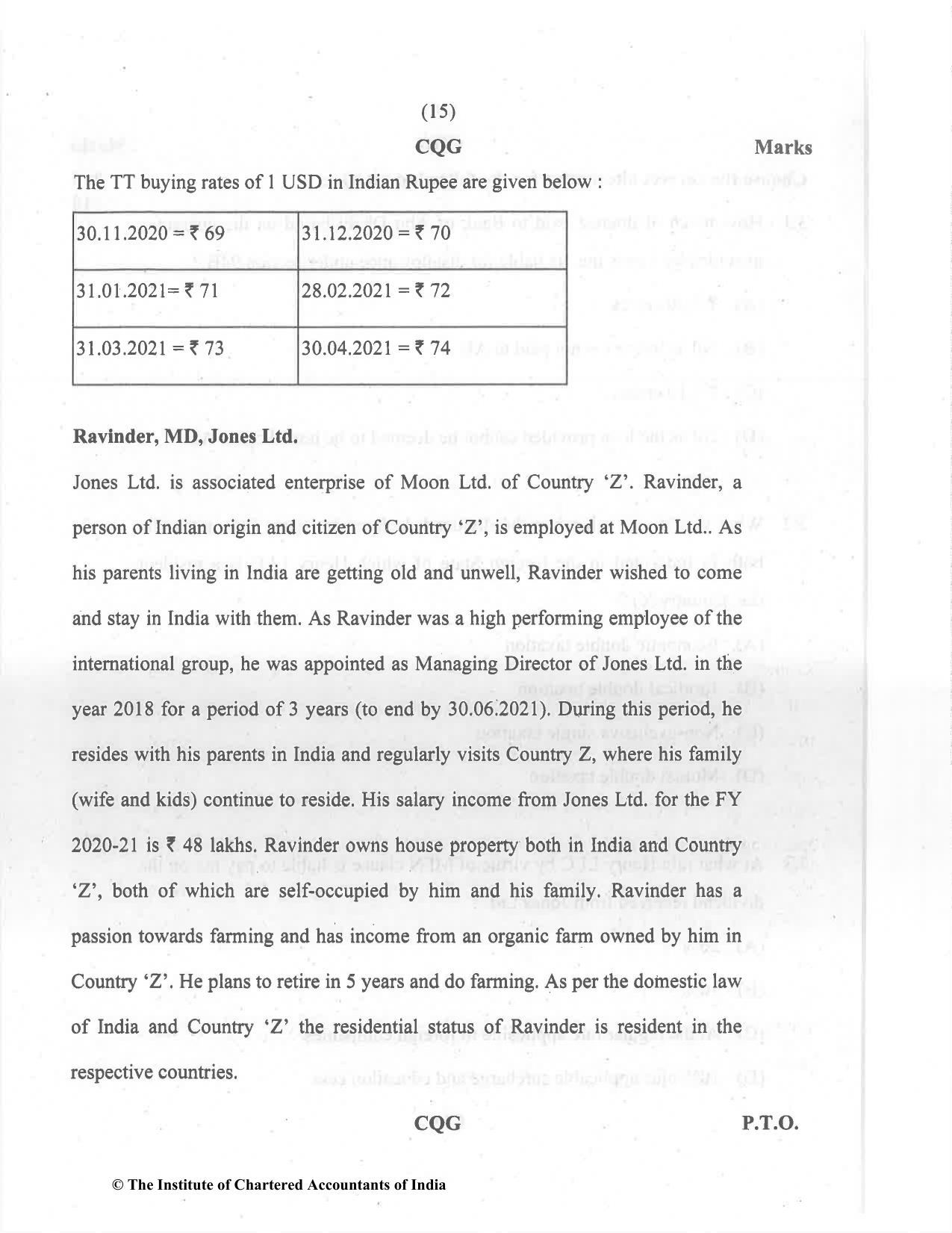 CA Final Dec 2021 Question Paper - Paper 6C – International Taxation - Page 15