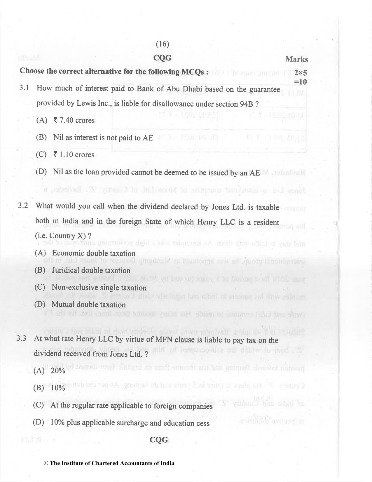 CA Final Dec 2021 Question Paper - Paper 6C – International Taxation - Page 16