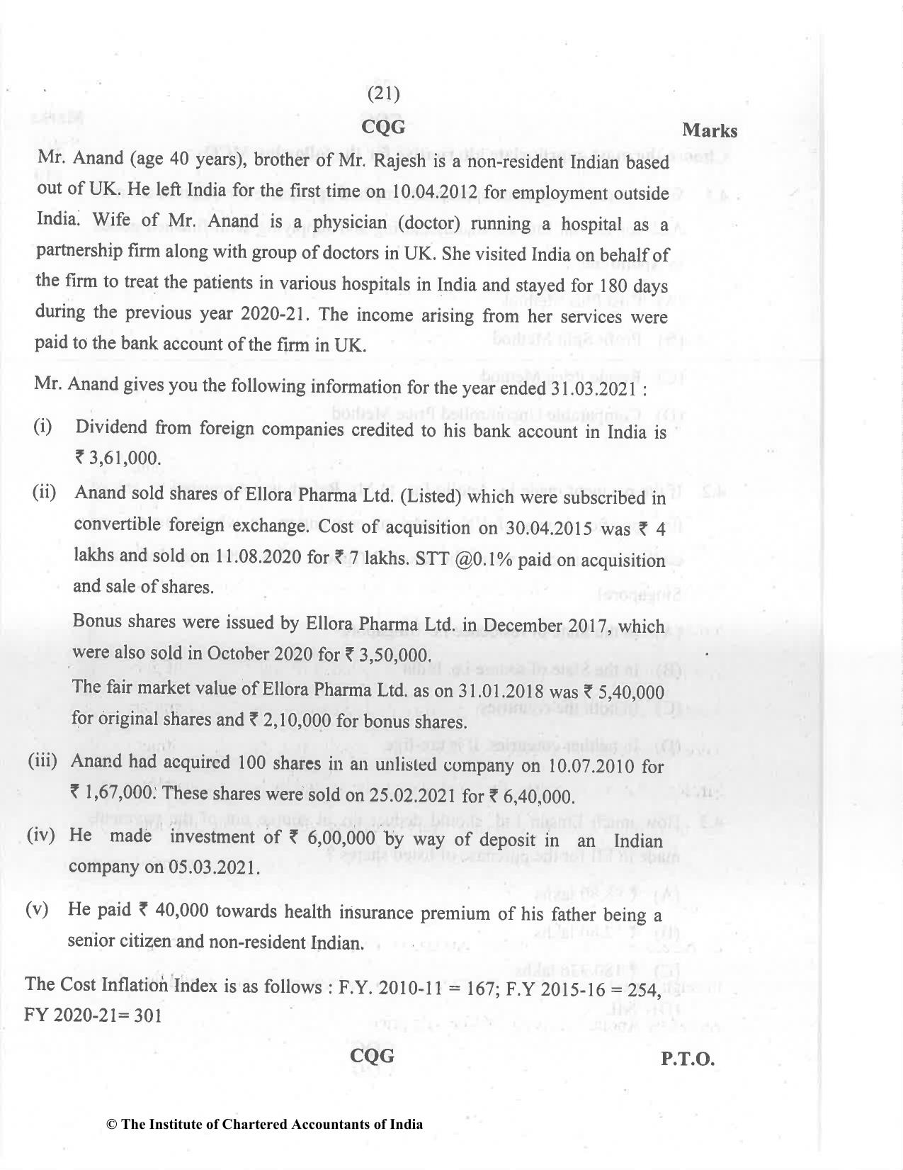CA Final Dec 2021 Question Paper - Paper 6C – International Taxation - Page 21
