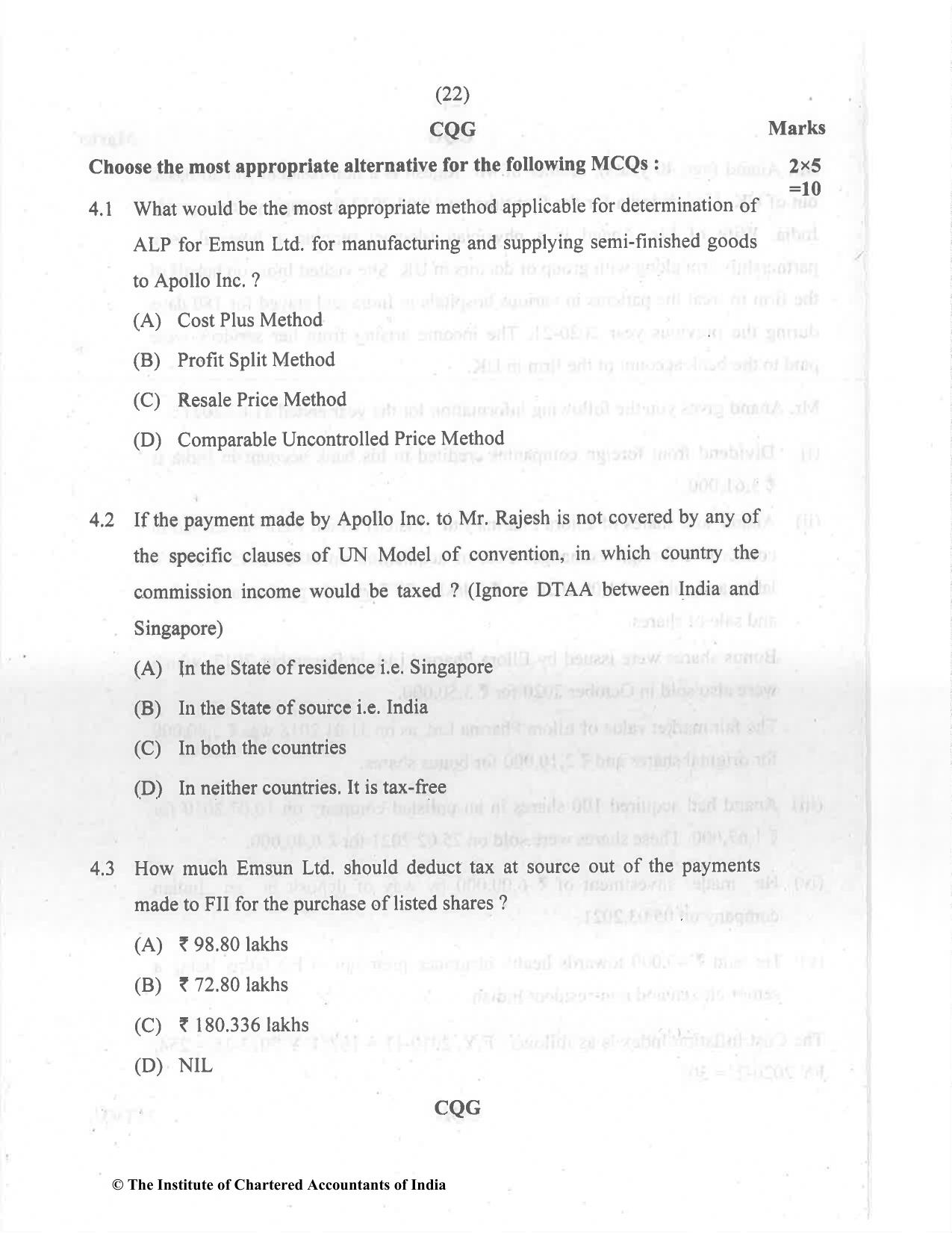 CA Final Dec 2021 Question Paper - Paper 6C – International Taxation - Page 22